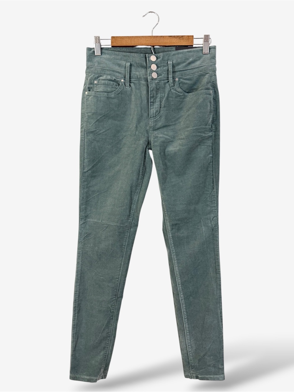 Ann Taylor High Rise Skinny Velveteen Pants Size 2 Teal Green Preppy Casual